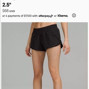 Lululemon Shorts- Hotty Hot Lined Short 2.5" Size 6 Black